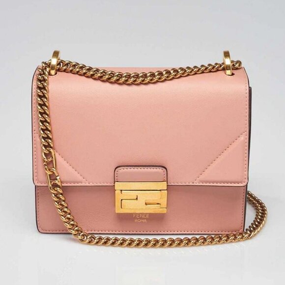 Fendi Pink Lambskin Leather Small U Kan Chain Shoulder Bag 8BT312 - Picture 1 of 12